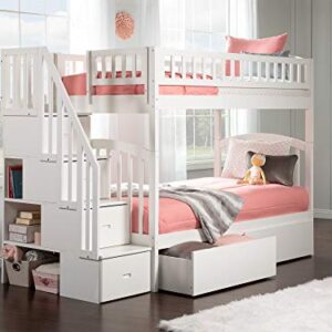 AFI Westbrook Staircase Bunk Twin Over Twin with Turbo Charger and Urban Bed Drawers in White