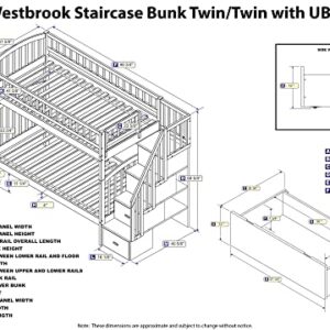 AFI Westbrook Staircase Bunk Twin Over Twin with Turbo Charger and Urban Bed Drawers in White