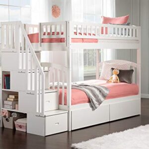 AFI Westbrook Staircase Bunk Twin Over Twin with Turbo Charger and Urban Bed Drawers in White