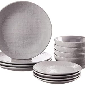 DINNERSET 12PCS GREY LINEN EMBOSSED