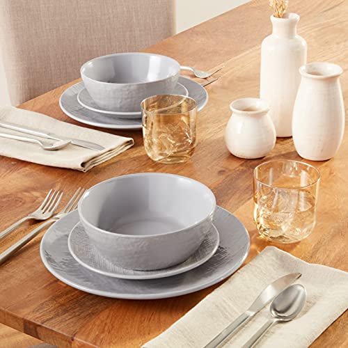 DINNERSET 12PCS GREY LINEN EMBOSSED