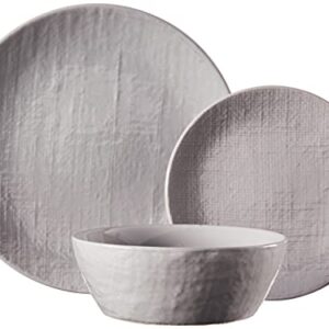 DINNERSET 12PCS GREY LINEN EMBOSSED