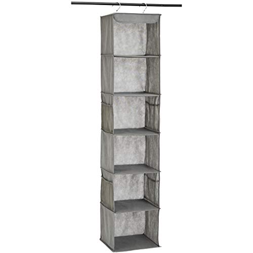 Amazon Basics 6-Tier Hanging Closet Shelf Organizer With Pockets, 8.5" D x 12" W x 9" H