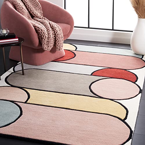 SAFAVIEH Fifth Avenue Collection 4' x 6' Ivory/Multi FTV126A Handmade Mid-Century Modern Abstract Wool Area Rug