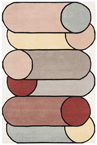 SAFAVIEH Fifth Avenue Collection 4' x 6' Ivory/Multi FTV126A Handmade Mid-Century Modern Abstract Wool Area Rug