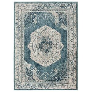 safavieh crystal collection area rug - 8' x 10', beige & dark teal, boho chic medallion distressed design, non-shedding & easy care, ideal for high traffic areas in living room, bedroom (crs519b)