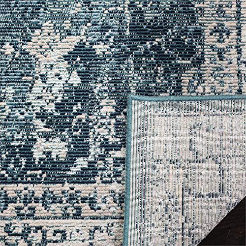 SAFAVIEH Crystal Collection Area Rug - 8' x 10', Beige & Dark Teal, Boho Chic Medallion Distressed Design, Non-Shedding & Easy Care, Ideal for High Traffic Areas in Living Room, Bedroom (CRS519B)