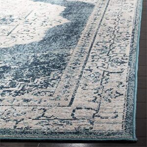 SAFAVIEH Crystal Collection Area Rug - 8' x 10', Beige & Dark Teal, Boho Chic Medallion Distressed Design, Non-Shedding & Easy Care, Ideal for High Traffic Areas in Living Room, Bedroom (CRS519B)