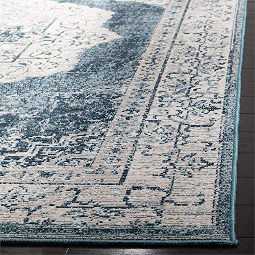 SAFAVIEH Crystal Collection Area Rug - 8' x 10', Beige & Dark Teal, Boho Chic Medallion Distressed Design, Non-Shedding & Easy Care, Ideal for High Traffic Areas in Living Room, Bedroom (CRS519B)