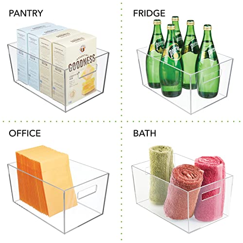 mDesign Modern Plastic Kitchen Pantry Cabinet, Refrigerator Food Storage Bin with Handles - Organizer for Fruit, Yogurt, Snacks, Pasta - 12" Long - 2 Pack - Clear