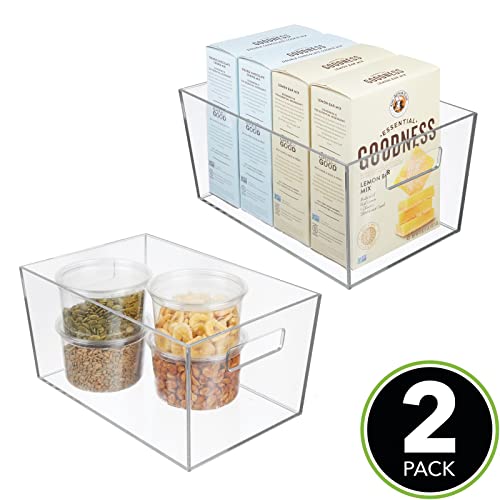 mDesign Modern Plastic Kitchen Pantry Cabinet, Refrigerator Food Storage Bin with Handles - Organizer for Fruit, Yogurt, Snacks, Pasta - 12" Long - 2 Pack - Clear