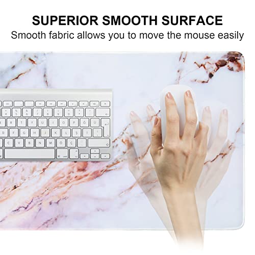 Anyshock Desk Mat, Gaming Mouse Pad Large 35.4" x 15.7" XXL Keyboard Laptop Mousepad with Stitched Edges Non Slip Base, Water-Resistant Computer Pink Desk Pad for Office and Home (Colored Marble)