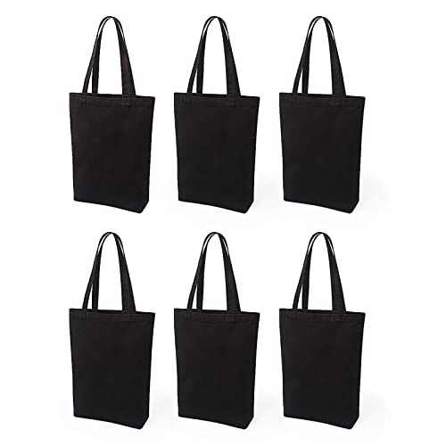 Lily queen Natural Canvas Tote Bags DIY Reusable Shopping Grocery Bag (Black - 6 Pack)