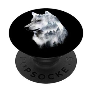 double exposure wolf wolves lover gift artsy animal wildlife popsockets popgrip: swappable grip for phones & tablets