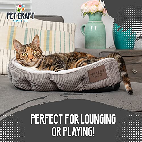 Pet Craft Supply Cat Bed for Indoor Cats - Kitten Bed - Machine Washable - Ultra Soft - Self Warming - Refillable Catnip Pouch,Grey,19x14x5 Inch (Pack of 1)