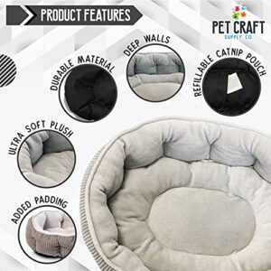 Pet Craft Supply Cat Bed for Indoor Cats - Kitten Bed - Machine Washable - Ultra Soft - Self Warming - Refillable Catnip Pouch,Grey,19x14x5 Inch (Pack of 1)