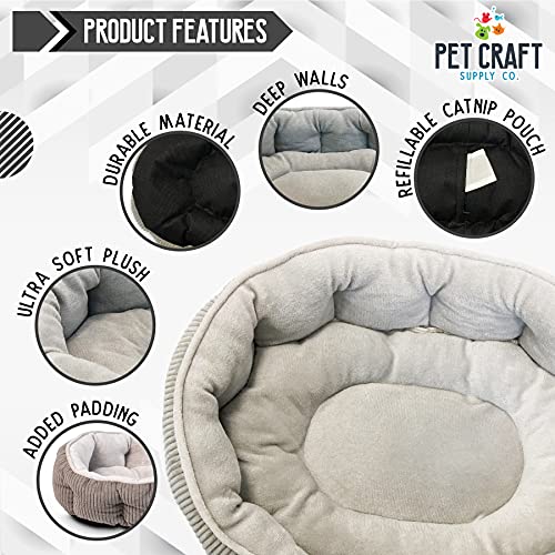 Pet Craft Supply Cat Bed for Indoor Cats - Kitten Bed - Machine Washable - Ultra Soft - Self Warming - Refillable Catnip Pouch,Grey,19x14x5 Inch (Pack of 1)