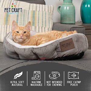 Pet Craft Supply Cat Bed for Indoor Cats - Kitten Bed - Machine Washable - Ultra Soft - Self Warming - Refillable Catnip Pouch,Grey,19x14x5 Inch (Pack of 1)