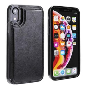 OT ONETOP iPhone XR Wallet Case with Card Holder, Premium PU Leather Kickstand Card Slots Case,Double Magnetic Clasp and Durable Shockproof Cover for iPhone XR 6.1 Inch(Black)