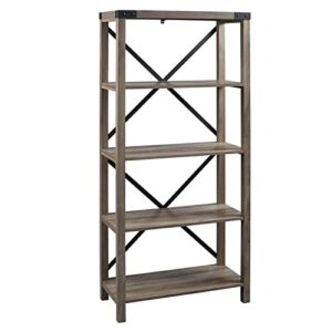 walker edison andersen urban industrial metal x back 4 tier bookshelf, 64 inch, grey wash