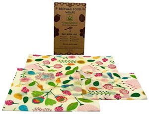 reusable beeswax food wrap (set of 3) eco friendly sustainable organic biodegradable cotton sheets bees wax wraps | great safe storage keeps produce fresher | sandwich wrap |plastic free zero waste