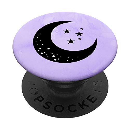 Crescent Moon With Stars On Purple Background PopSockets Swappable PopGrip