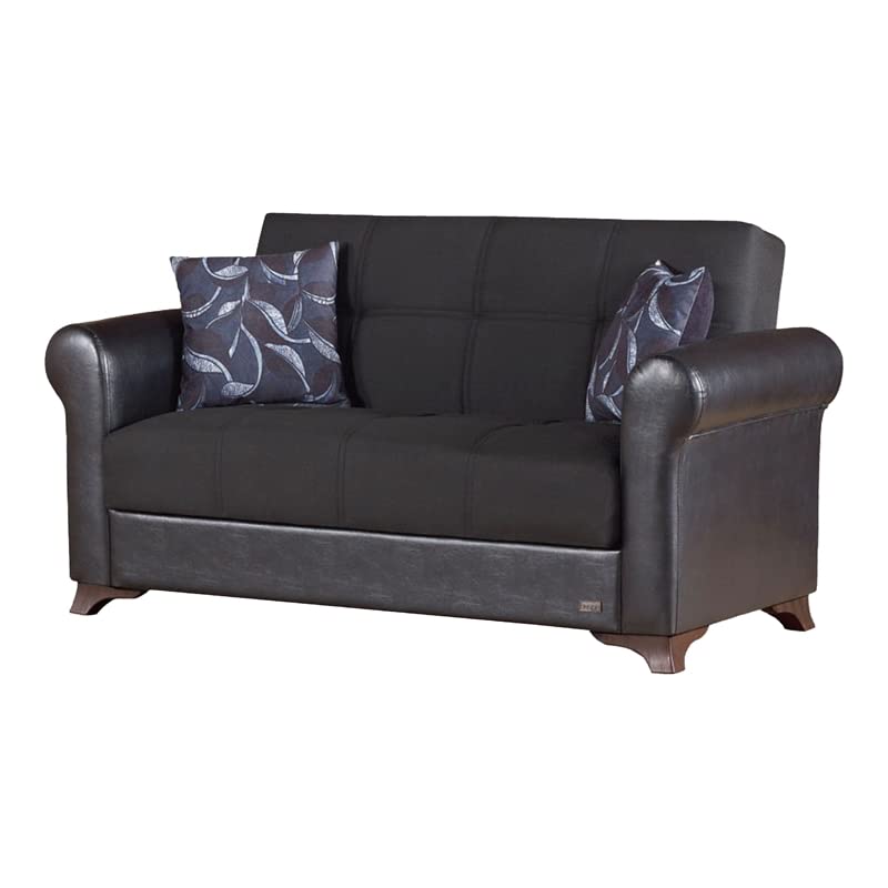 BEYAN Passaic Mid Century Modern Convertible Loveseat with Storage, 65", Black