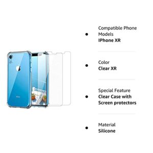 iPhone XR Clear Case & Screen Protector | 2 in 1 Bundle Package | 2 Tempered Glass Screen Protectors | Crystal Clear Transparent Soft Case | Shockproof Bumpers | Slim Fit | Compatible with iPhone XR