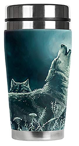 Mugzie MAX 20 Ounce Stainless Steel Travel Mug with Wetsuit Cover - Wolf Painting