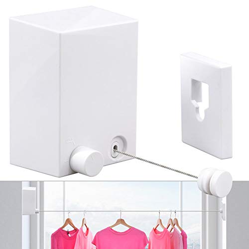 Retractable Clothesline |Indoor Outdoor Clothes Line | Heavy Duty Clothes Drying Laundry Line | Wall Mounted Drying Rack Clothing Line | Retracting Hanging | Lock to Prevent Sagging