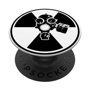 black and white toxic shock warning nuclear fallout gas mask popsockets swappable popgrip