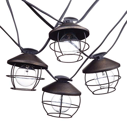 Globe Electric Chicago 10-Light 10ft Outdoor/Indoor String Light, Black Cord, M/F Plugs, Round Vintage Edison Bulbs Included 12949