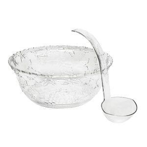 pro dispose plastic punch bowl with ladle | 8 quart clear 2 gallon punch plastic bowls | bpa free recyclable punch set of bowl and 5 oz. ladle | embroidered punch bowl with serving ladle for parties