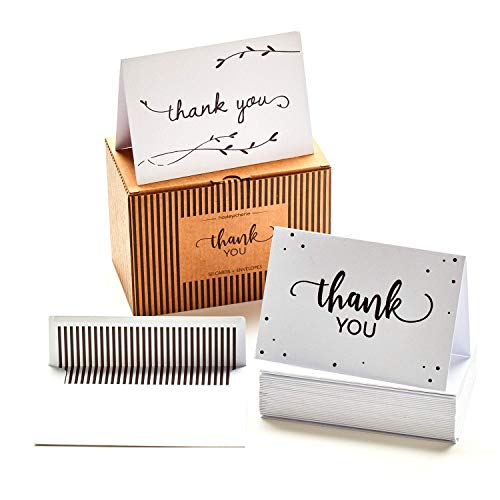 Hayley Cherie 50 Luxury Thank You Cards and Self Seal Envelopes - Black Foil Design with Printed Envelopes - Premium Heavyweight Card Stock with Hammered Texture - 4x6 Photo Size