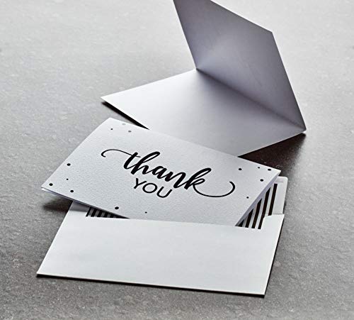 Hayley Cherie 50 Luxury Thank You Cards and Self Seal Envelopes - Black Foil Design with Printed Envelopes - Premium Heavyweight Card Stock with Hammered Texture - 4x6 Photo Size