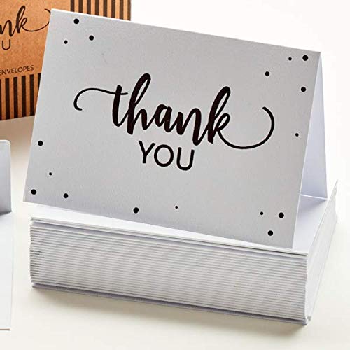 Hayley Cherie 50 Luxury Thank You Cards and Self Seal Envelopes - Black Foil Design with Printed Envelopes - Premium Heavyweight Card Stock with Hammered Texture - 4x6 Photo Size