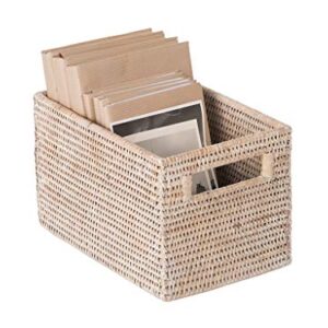 KOUBOO La Jolla Rattan Shelf Handles, Small, White-Wash Storage Basket