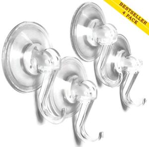 suction cup hooks for storage and organization in home, kitchen, office, and bathroom, 2 1/4 inch- strong durable locking hanger, holder- for shower, bath, loofah, utensils, wreath, decorations, clear