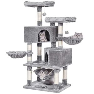 bewishome multi-level cat tree for indoor cats large cat tower cat condo with sisal scratching posts, perches, houses, hammock and baskets, furniture kitty activity center kitten play house mmj05g