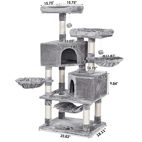 BEWISHOME Multi-Level Cat Tree for Indoor Cats Large Cat Tower Cat Condo with Sisal Scratching Posts, Perches, Houses, Hammock and Baskets, Furniture Kitty Activity Center Kitten Play House MMJ05G