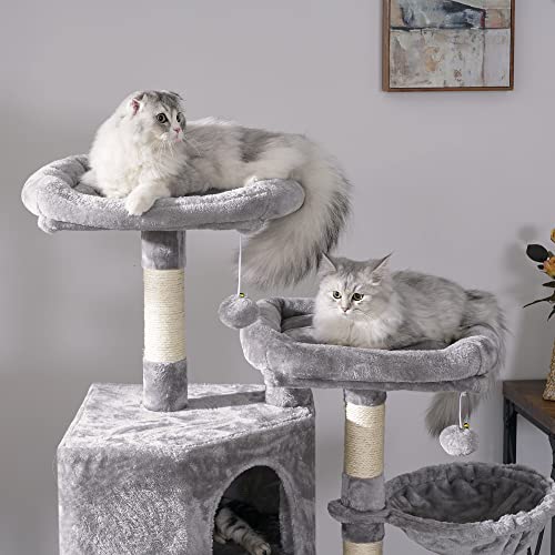 BEWISHOME Multi-Level Cat Tree for Indoor Cats Large Cat Tower Cat Condo with Sisal Scratching Posts, Perches, Houses, Hammock and Baskets, Furniture Kitty Activity Center Kitten Play House MMJ05G