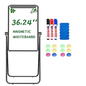 yaheetech stand white board magnetic 36x24 inches dry erase board double sided adjustable flipchart easel portable whiteboard with flipchart hook for tabletop presentation discusssion meeting teaching
