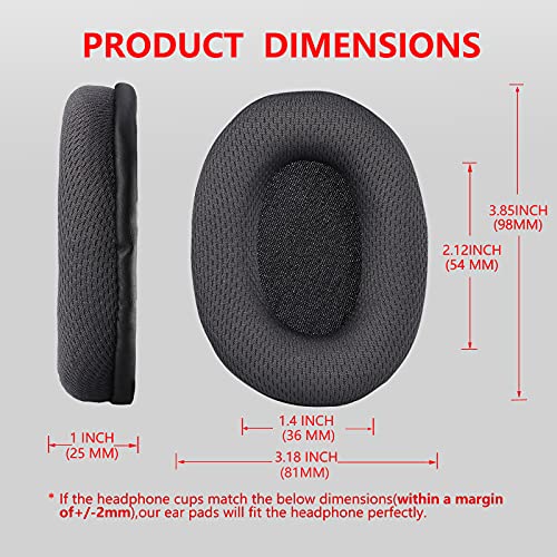 Krone Kalpasmos Breathable Fabric Replacement Earpads for Turtle Beach Stealth 700/600/520,Audio Technica Replacement Earpads for ATH-M50X/M40X/M30X & More, Cushion Replace for Headphones-Grey
