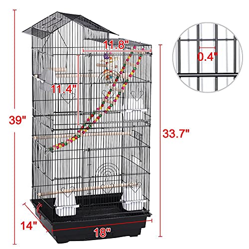 Yaheetech 39-inch Roof Top Large Flight Parrot Bird Cage for Small Quaker Parrot Cockatiel Sun Parakeet Green Cheek Conure Budgie Finch Lovebird Canary Pet Bird Cage w/Toys