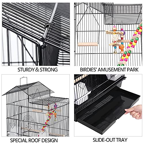 Yaheetech 39-inch Roof Top Large Flight Parrot Bird Cage for Small Quaker Parrot Cockatiel Sun Parakeet Green Cheek Conure Budgie Finch Lovebird Canary Pet Bird Cage w/Toys