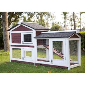 wood rabbit hutch guinea pig coop rabbit house for small animals with ramp removable tray run area outdoor indoor