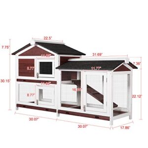 Wood Rabbit Hutch Guinea Pig Coop Rabbit House for Small Animals with Ramp Removable Tray Run Area Outdoor Indoor