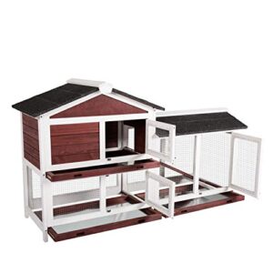 Wood Rabbit Hutch Guinea Pig Coop Rabbit House for Small Animals with Ramp Removable Tray Run Area Outdoor Indoor