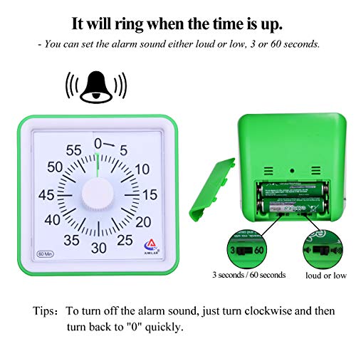 AIMILAR 60 Minute Visual Timer - Silent Timer Time Management Tool for Classroom or Meeting Countdown Clock for Kids and Adults Green