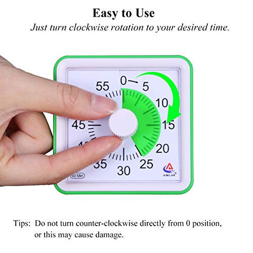 AIMILAR 60 Minute Visual Timer - Silent Timer Time Management Tool for Classroom or Meeting Countdown Clock for Kids and Adults Green